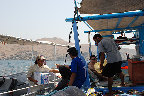 Lunch arrives, by boat...